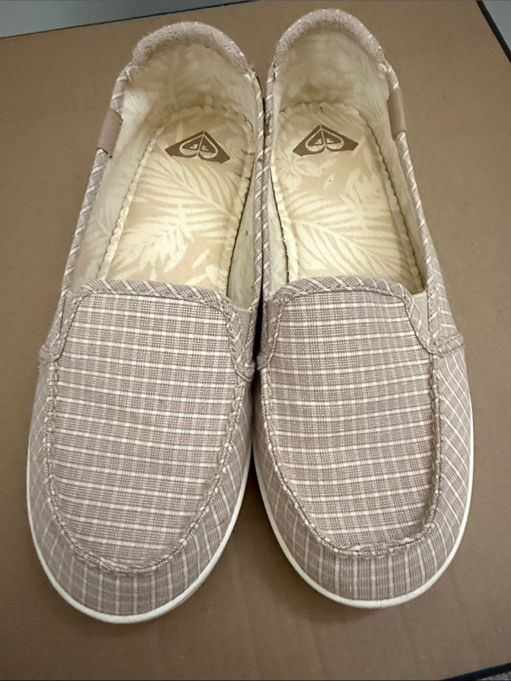 Roxy Plaid Slip-On Loafers in Beige Taupe